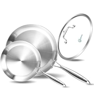 8-10 Inch Tri-ply Stainless Steel Frying Pan Set with Lid,Skillets,Induction Chef’s Pan,Pots and Pans Set,Dishwasher and Oven Safe. (10 IN with Lid Rivet Handle)