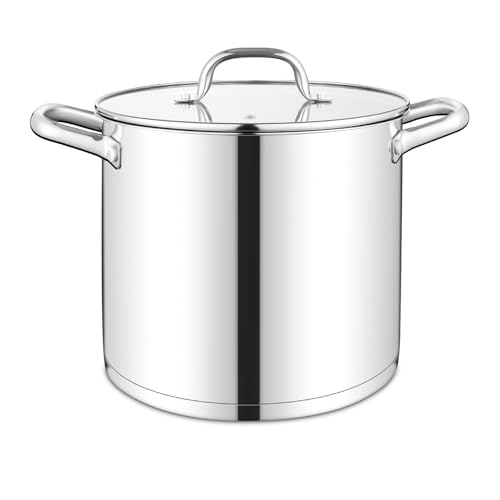 Comparison: Best 10 Qt Stock Pot 10 TeamFar 10QT Stock Pot, Stainless Steel Large Soup Cooking Pot & Lid with Tri-ply Bottom for Cooking/Boiling/Stewing, for Induction/Gas/Ceramic, Healthy & Heavy-Duty, Riveted Handles & Dishwasher Safe