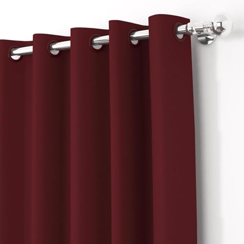 Image of HUTI Home 100% Blackout Door Curtain for Home | Heavy Solid Polyester Eyelet Curtain for Complete Light Blocking | Maroon | 7 Feet (120 x 213 cm) | Set of 2