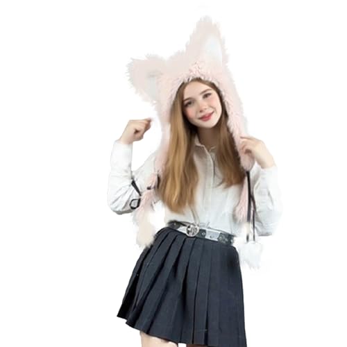 Plush Cat Ear Hat for Women Girls Students Winter Warm Hat with Ear Flap Halloween Costume Cosplay Headwear