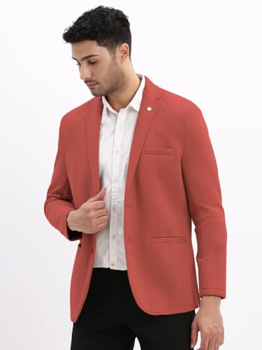 Image of SHOWOFFFF Men Solid Single Breasted Casual Blazer | Notched Lapel Full Sleeves Cotton Blazer for Mens | Slim Fit Regular Length Blazer for Men's