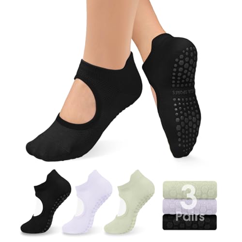 Diu Life 3 Pack Pilates Socks Yoga Socks with Grips for Women Non Slip, Workout, Pure Barre, Ballet, Dance, Hospital Socks