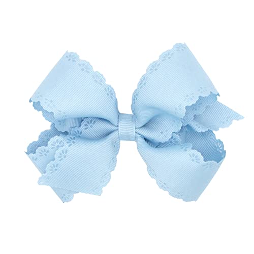 Broche para cabello infantil Wee Ones con lazo de grosgrain bordado y encaje en clip antideslizante, color azul milenario, tamaño mediano miniatura 1