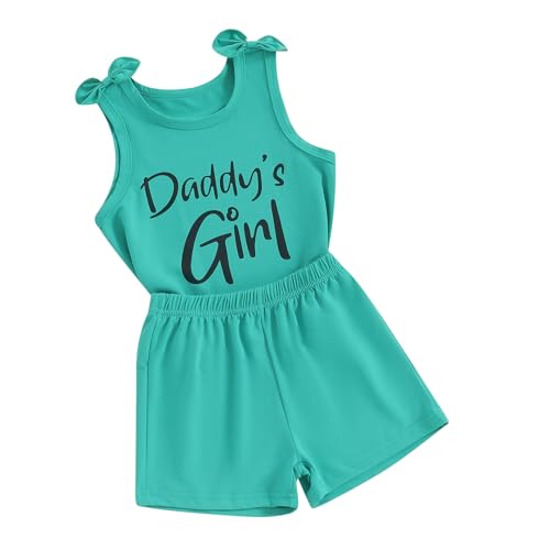 Image of Toddler Little Girl Clothes Summer Sleeveless Daddys Girl Letter Tank Tops Shorts Set 2Pcs Kids Casual Outfits