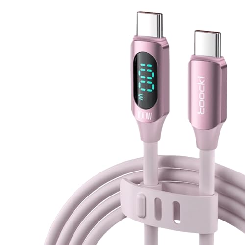 Image of iFAST Digital Display Type-C to Type-C Cable Cable | 100W Fast Charging, 480Mbps Data Transfer Speed | Compatible With MacBook, iPad, Galaxy, Pixel, Switch (1 Mtr, Pink)