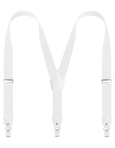 DEOBOX Suspenders for Men Elastic Adjustable Y-Back Costume with Strong Clips White 43