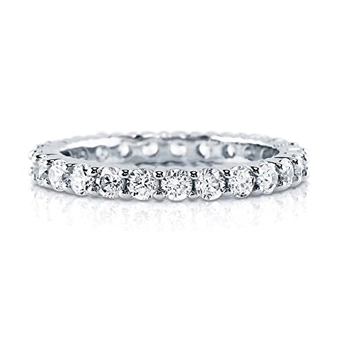 BERRICLE Sterling Silver Round Cubic Zirconia CZ Eternity Rings Wedding Band for Women - Gold Flashed, 1.5mm/2mm/2.5mm2