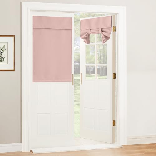 Image of RYB HOME French Door Curtain for Door Window, Privacy Blackout Curtains for Front /Tricia /Sidelight Window Tie up Shade for Kids Nursery Bedroom, W26 x L40 inch, 1 Panel, Orange Pink