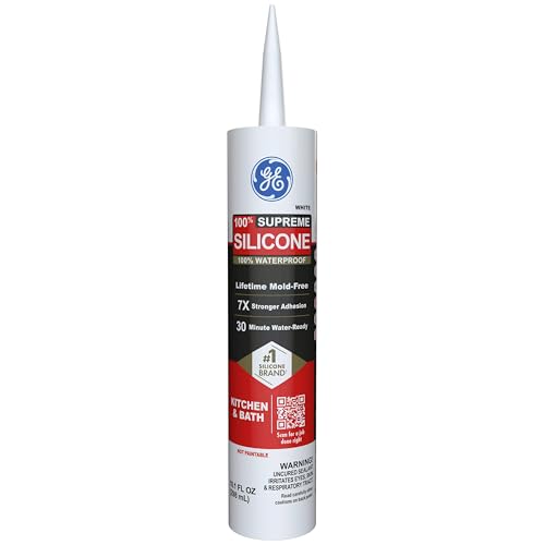 Image of GE Supreme Silicone Caulk for Kitchen & Bathroom, White, 10 fl oz Cartridge, 12 Pack - 100% Waterproof Silicone Sealant, 7X Stronger Adhesion, Shrink & Crack Proof