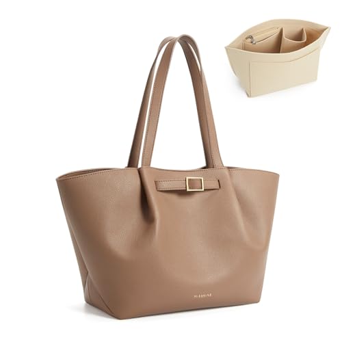 Image of Missnine Large Work Tote Bag for Women with Felt Organizer Insert, Designer Handbags Pu Leather Weekender Bag for Travel