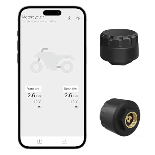 OBEST TPMS Système de Surveillance de la Pression des Pneus Amovible, Application Moto Bluetooth Intelligente avec 2 Capteurs Externes, Détecteur de Pression...
