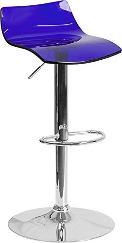 Estella Low-Back Transparent Blue Acrylic Swivel Height Adjustable Bar/Counter Stool