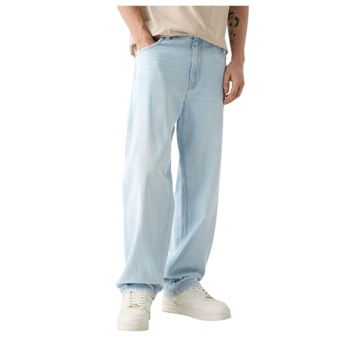 Baggy Jeans Men Classic Regular Fit Straight Leg Denim Pants with Pockets Casual Jean Trousers Streetwear