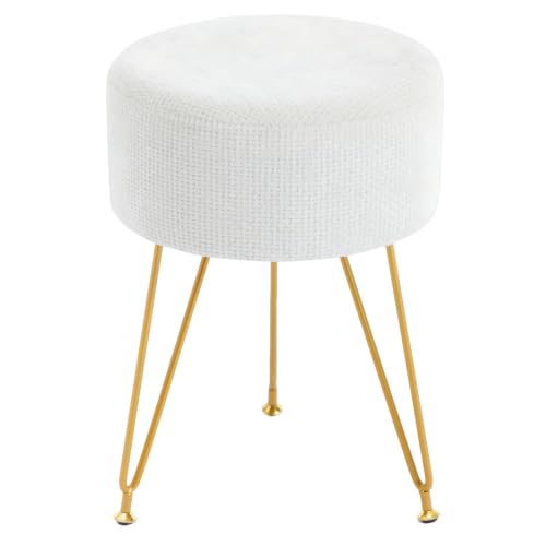 DUMOS Velvet Vanity Stool, 350LBS Heavy-Duty Makeup Stool with 4CM Thick Cushion, Round Ottoman Footrest Chair for Bedroom, Bathroom, Dressing Table, Easy-Clean Soft Fabric, Beige