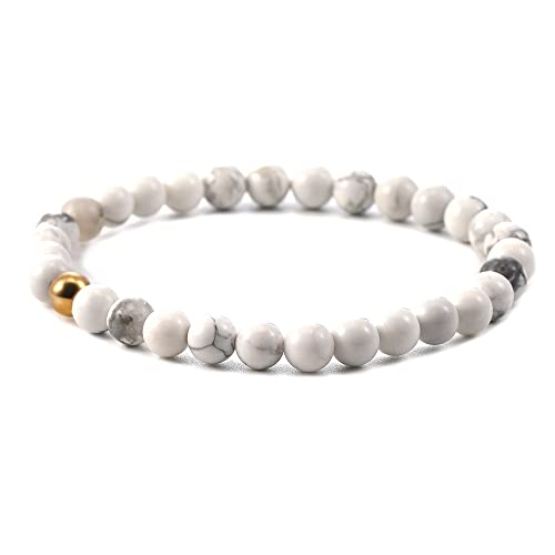 Bracciale Elastico Con Pietra E Acciaio per uomo e donna | Braccialetto con pietre preziose di cristallo da 6 mm (Turchese bianco)