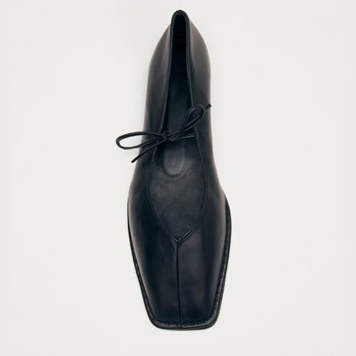 Image of VBDB Black Ballet Flats for Women Square Toe Lace up Wide Width Mary Jane Flats Casual Slip on Ballerina Shoes