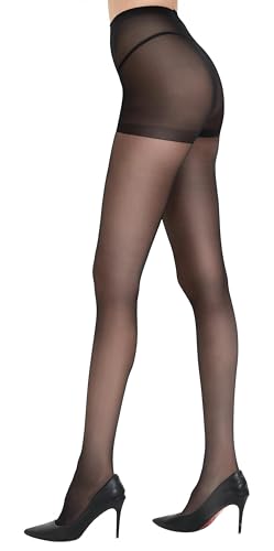 DUCMODA Womens 20D Ultra Sheer Pantyhose, Control top High Waist Tights for Women, Silky Nylon Stocking with Reinforced Toe-1 Black-S