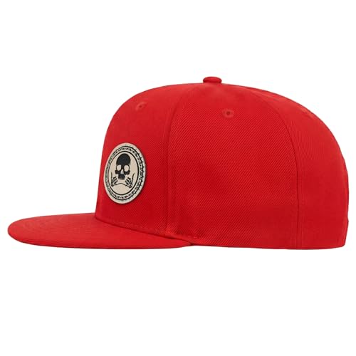 Image of Flat Brim Hats for Men - Gothic Style Skull Hat Leather Pattern - Hip-Hop Snapback Hat Skeleton Hats for Men