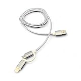 2 in 1 Charging Cable – Braided 5ft Micro USB and 8 Pin Connector – Compatible with iPhone 5 to 14, iPad, Samsung Galaxy S2–S5, Note 2–4, Tab A, Tab E – Data Sync and Charge Cable -Grey