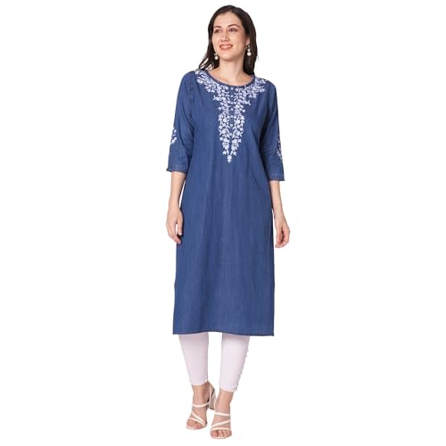 Image of GIA Denim Kurtis for Women Delicate Embroidery