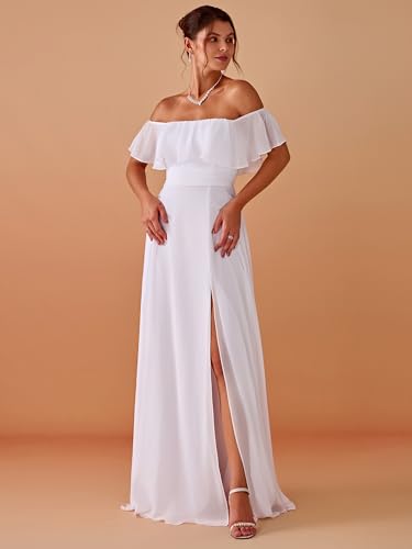 Image of Ever-Pretty Women's Summer Off The Shoulder Flowy Chiffon Formal Wedding Guest Dresses Maxi Side Split Beach Bridesmaid Dress