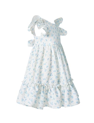 Girls Floral Dress Square Back Bow Flutter Sleeves Summer Casual Dress Rose 3-9 Y3