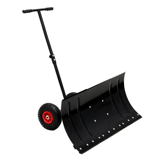 Spazzaneve Manuale con Ruote e Costruzione Metallica Resistente - Manico Regolabile per la Rimozione Facile della Neige su Viali di Accesso, Giardini, Prati e Sentieri - Disegno Ergonomico per Uso Dom
