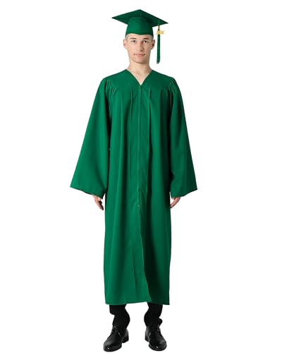 GraduationMall Matte Graduation Gown Cap Tassel Set 2026 for High School and Bachelor Emerald Green 63(6'6"-6'8")