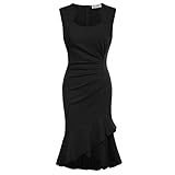 GRACE KARIN Cocktailkleid für Frauen Gerüscht Kleid Ärmellos Fischschwanz Kleid Meerjungfrau Kleid Dehnbar Bodycon BallKleid Schwarz L