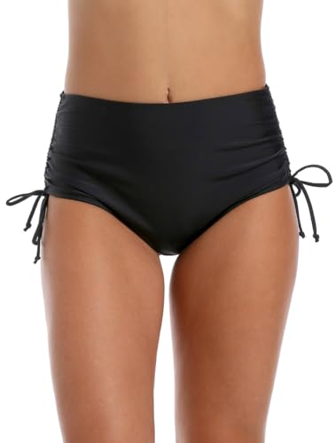 Micosuza Women's High Waisted Bikini Bottoms Side Tie Modest Full Coverage Bathing Suit Basic Swim Briefs