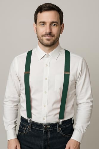Image of RBOCOTT Mens Solid Color Suspender with 3 Cilps Adjustable Braces