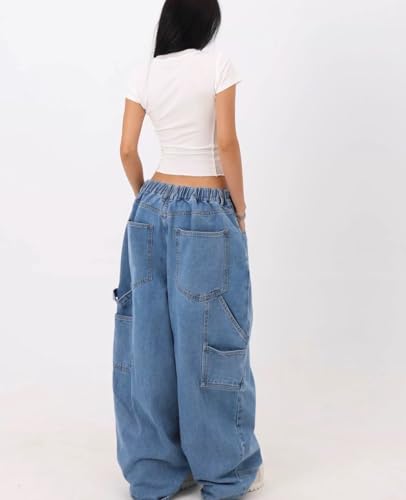 Cargo Jeans for Women Men Baggy Cargo Pants High Waisted Wide Leg Boyfriend Denim Pants Casual Grunge Streetwear3