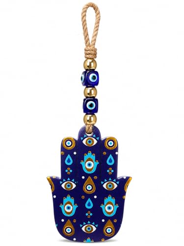 Image of Evil Eye Hamsa Hand Hanging for Home Decor, Nazar Battu Protection Wall Hanging, Hamsa Hand Ornament with Evil Eye Beads, Entrance Door Decor, Housewarming Gift, Office Decoration