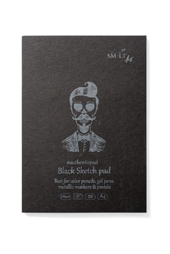 SM.LT Authentic Black Zeichenblock, ideal für Buntstifte, Gelschreiber, Metallic-Marker, Buntstifte, A4-Format, 30 Blatt, 165 g/m², EP-30/BLACK