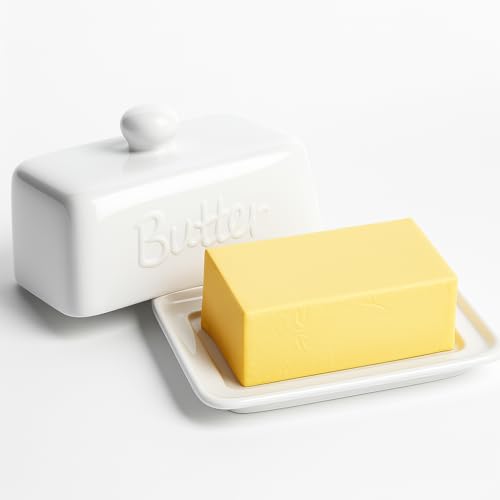 HONZUEN Beurrier Céramique avec Couvercle, Boîte à Beurre pour 500g et 250g, Beurrier Porcelaine...