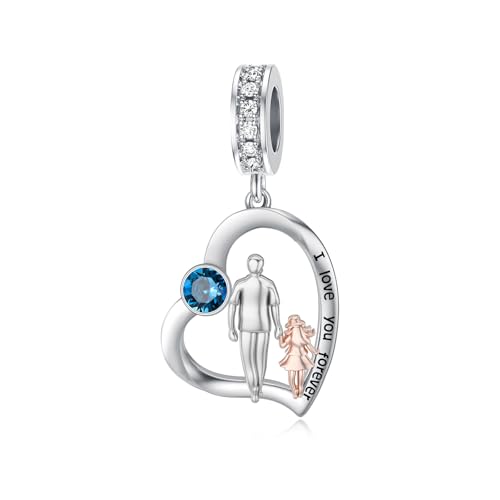 Image of PROESS Father Mother Daughter Charm fit Charms Bracelet Sterling Silver Charms for Bracelets Birthday Valentines Day Gifts for Daughter Mother Lover