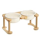 Elevated Ceramic Dog Bowls, Porcelain Raised Dog Bowl with Anti-Slip Stand, Pet Feeding Dishes for Medium Sized Dogs, Pet Feeder Bowl Set for Food and Water (6.3" Tall-28oz-Cream White)