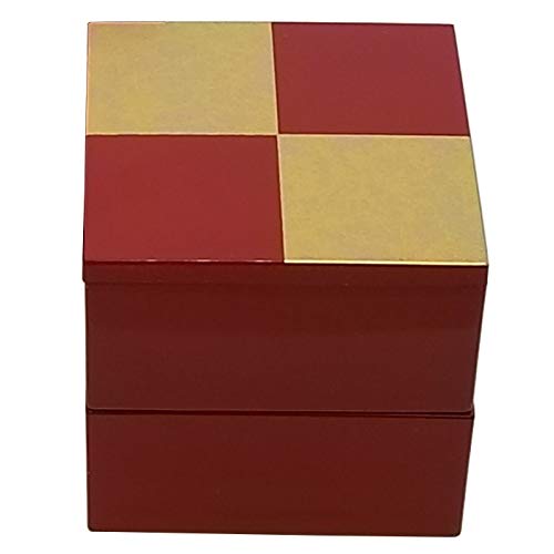 Amazon｜北市漆器店 重箱 朱 6.9X6.9X7cm 市松GOLD5.0二段中子重(朱