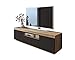 Yoshi TV-Schrank Eiche Wotan Schwarze Fronten Fernsehschrank mit Schubladen und Push to Open System TV- Bank Sideboard Lowboard Wohnwand