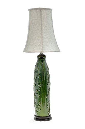 Aspen Creative 40013, 33 1/2" High Traditional Ceramic Table Lamp, Green With Dark Brown Wood Base And Oval Bell Shaped Lamp Shade In Off White, 20" X 11" Wide #TOP3