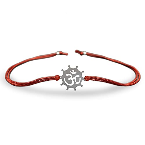 Image of Parnika 925 Silver Rakhi in Cotton Thread Silver Rakhi Bracelet For Brother in Pure 92.5 Sterling Silver for Boys and Men | Chandi ki Rakhi | With Roli Chawal (Om 3)