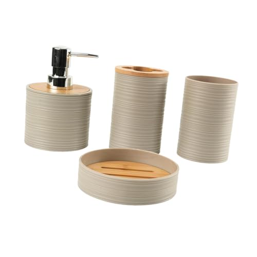 Evita el desorden en el lavabo con este set de baño beige de 4 piezas y fácil limpieza 7