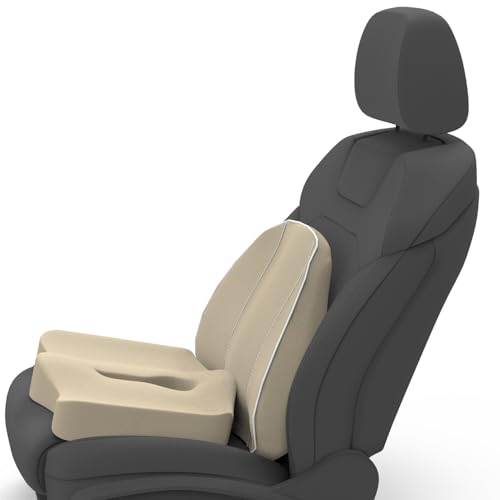 Image of Pillow Kit Memory Foam Back Support and Siting Cushion Ergonomic Adjust Sitting Position Relief Pain for Car or Office Chair. (Royal beigh, Spine Support)