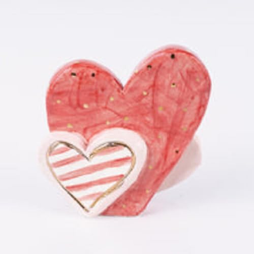 Glory Haus Red & White Heart Charcuterie Board Toppers - Hand Painted Ceramic Accessories for Charcuterie Boards and Ceramic Plates, Home Decor Ornament for Cheese Board, Hosting Essentials