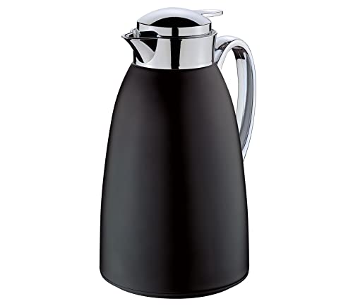 Cilio Venezia Stainless Steel Insulated Beverage Server with Tempered Glass Liner, Black, 34 Ounce