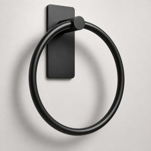 Image of iSTAR Stainless Steel Self Adhesive Round Towel Ring | No Drilling Wall Mounted Bathroom Accessories | Napkin Hand Towel Holder for Kitchen, Wash Basin, Home and Hotels (Black Finish) (Pack of 1)