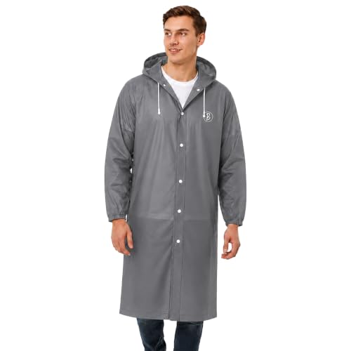 Image of Reusable EVA Hooded Raincoat| Transparent Waterproof Rain Wear for Men & Women | Elastic Full Sleeves | Front Button Design | Knee Length Free size