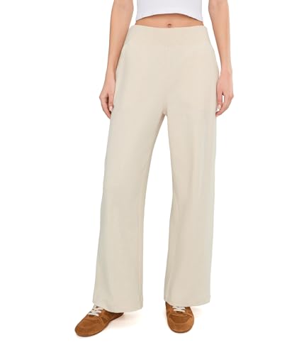 Pact Womens Airplane Pintuck Wide Leg Pants Cream Heather X-Large 29