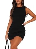 Liyinxi Women's Sleeveless Boat Neck Slim Fit Solid Color Mini Dresses Casual Office Party Club Y2K Summer Going Out Dresses (US, Alpha, Medium, Regular, Regular, Black)