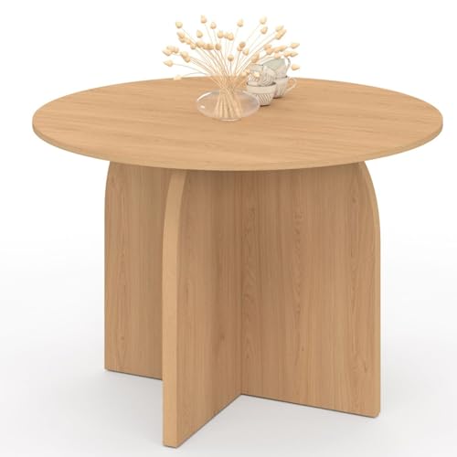IDMarket ABY - Mesa de comedor fija redonda para 6 personas, madera, efecto haya 110 cm